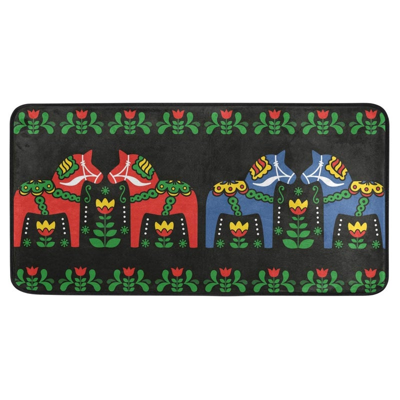 senya Kitchen Rugs Runner Swedish Dala Horse Folk Doormat Bath Rugs Non Slip Area Rugs for Bathroom Kitchen Indoor 39" X 20" - Image 2